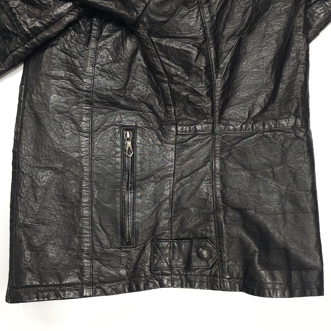 5351プールオム☆襟付き牛革シングルライダースジャケット2黒レザージャケット