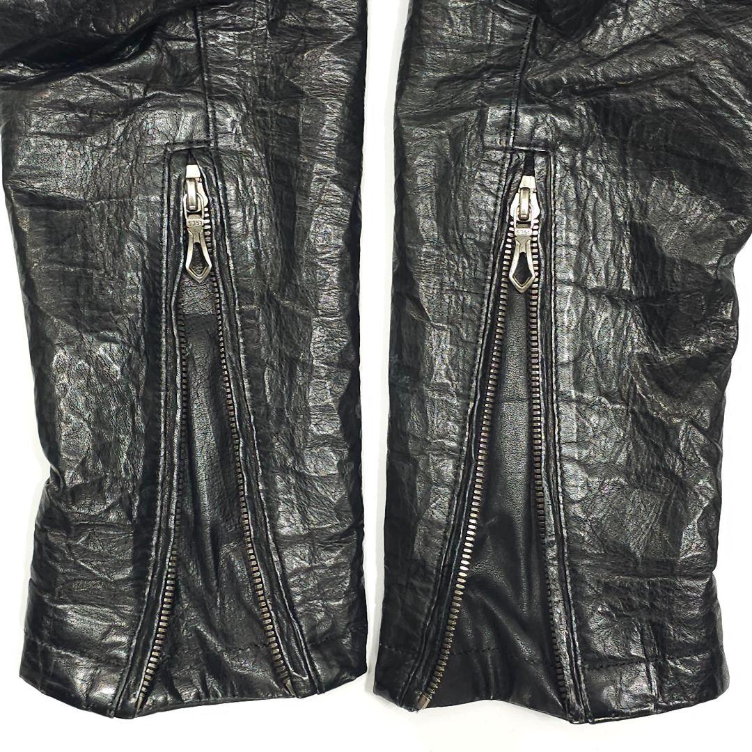 5351プールオム☆襟付き牛革シングルライダースジャケット2黒レザージャケット