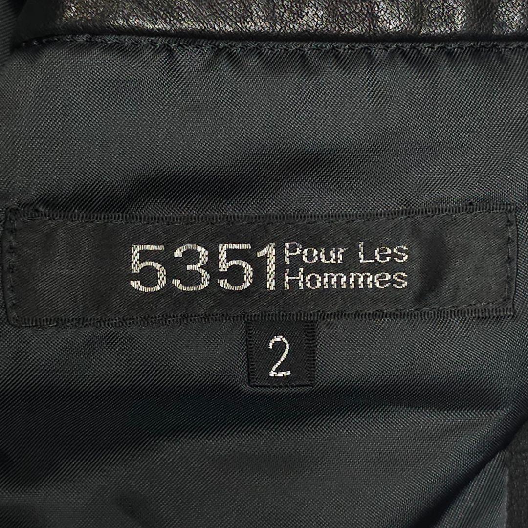 5351プールオム☆襟付き牛革シングルライダースジャケット2黒レザージャケット