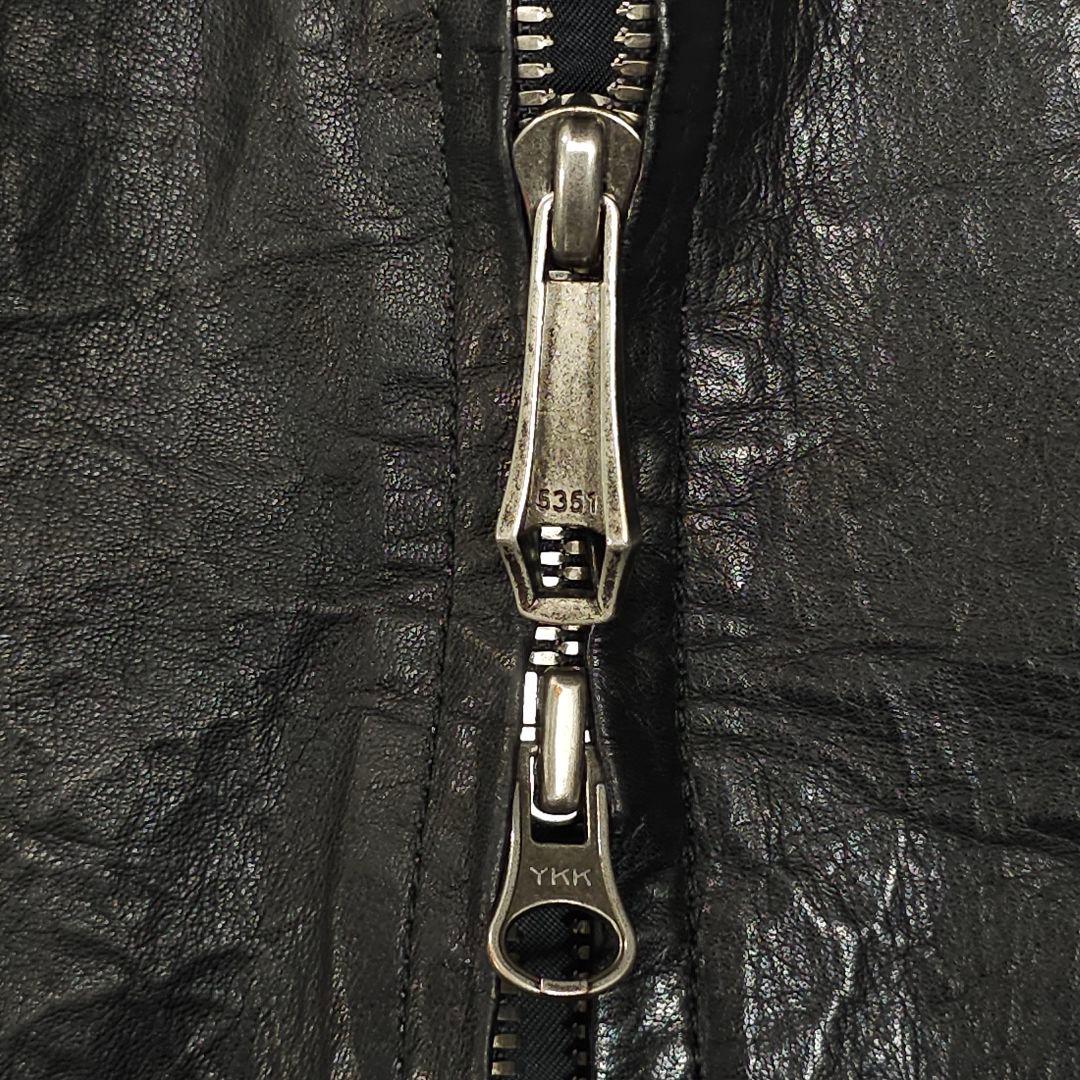 5351プールオム☆襟付き牛革シングルライダースジャケット2黒レザージャケット