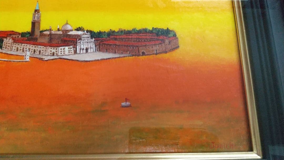 油絵　荒木淳一　ベネチアの夕暮 2016年　サイン　油絵　フィレンツェ　p6
