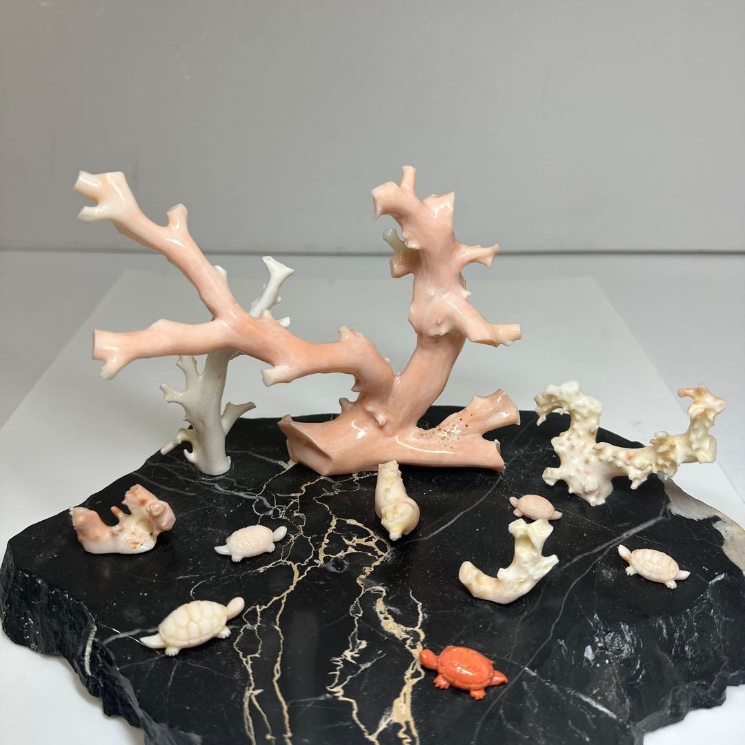 本ぼけ珊瑚　極太原木　赤珊瑚カメ　置物　約291gトコエ　東さ8-0104☆1F