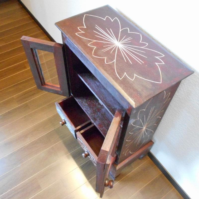 花柄模様 猫足 キャビネット アジアン家具 バリ家具 収納家具 完成品家具