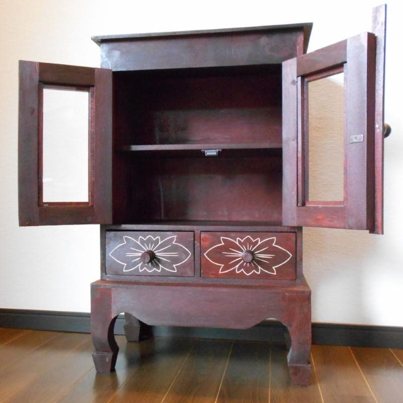 花柄模様 猫足 キャビネット アジアン家具 バリ家具 収納家具 完成品家具