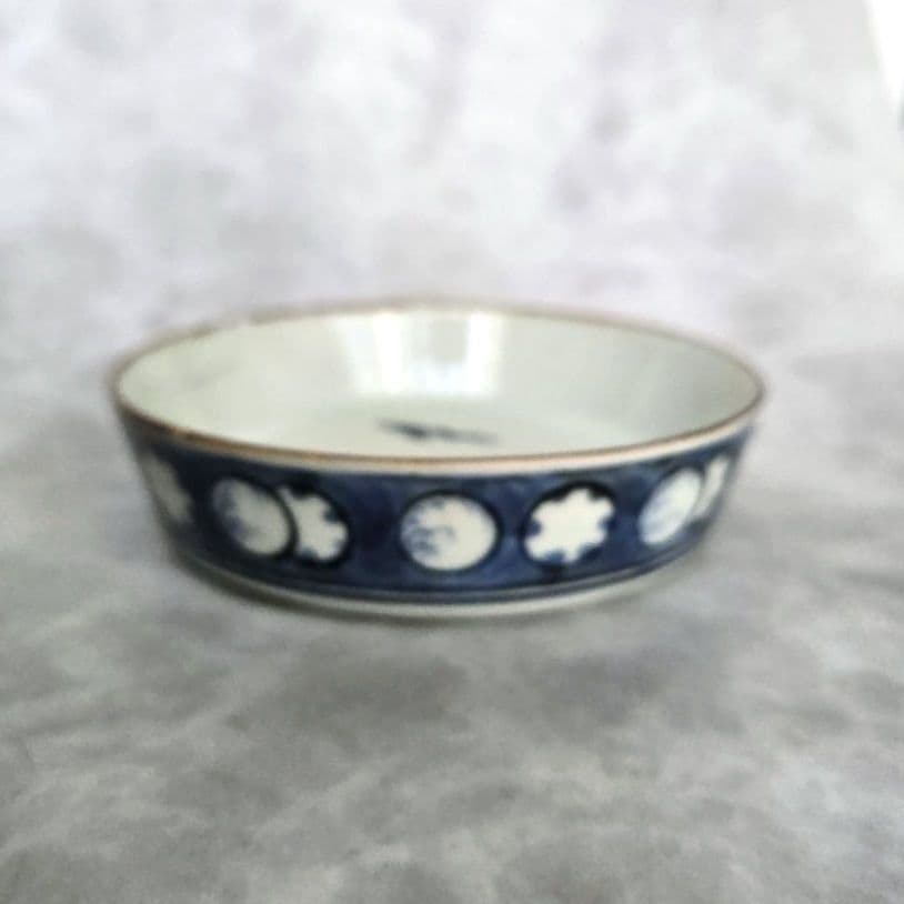 古伊万里　染付　雪輪　小皿　鶉　江戸時代　金直し　金継ぎ　骨董　アンティーク