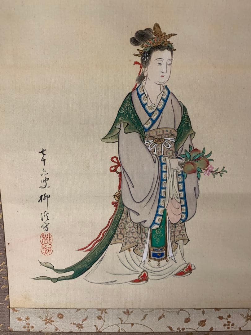 『3978』南宗画家・【岸浪柳渓】　西王母図　掛軸　田崎草雲師事　真作