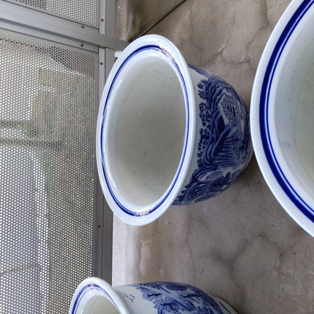 青と白の山水画 陶器植木鉢 6個セット