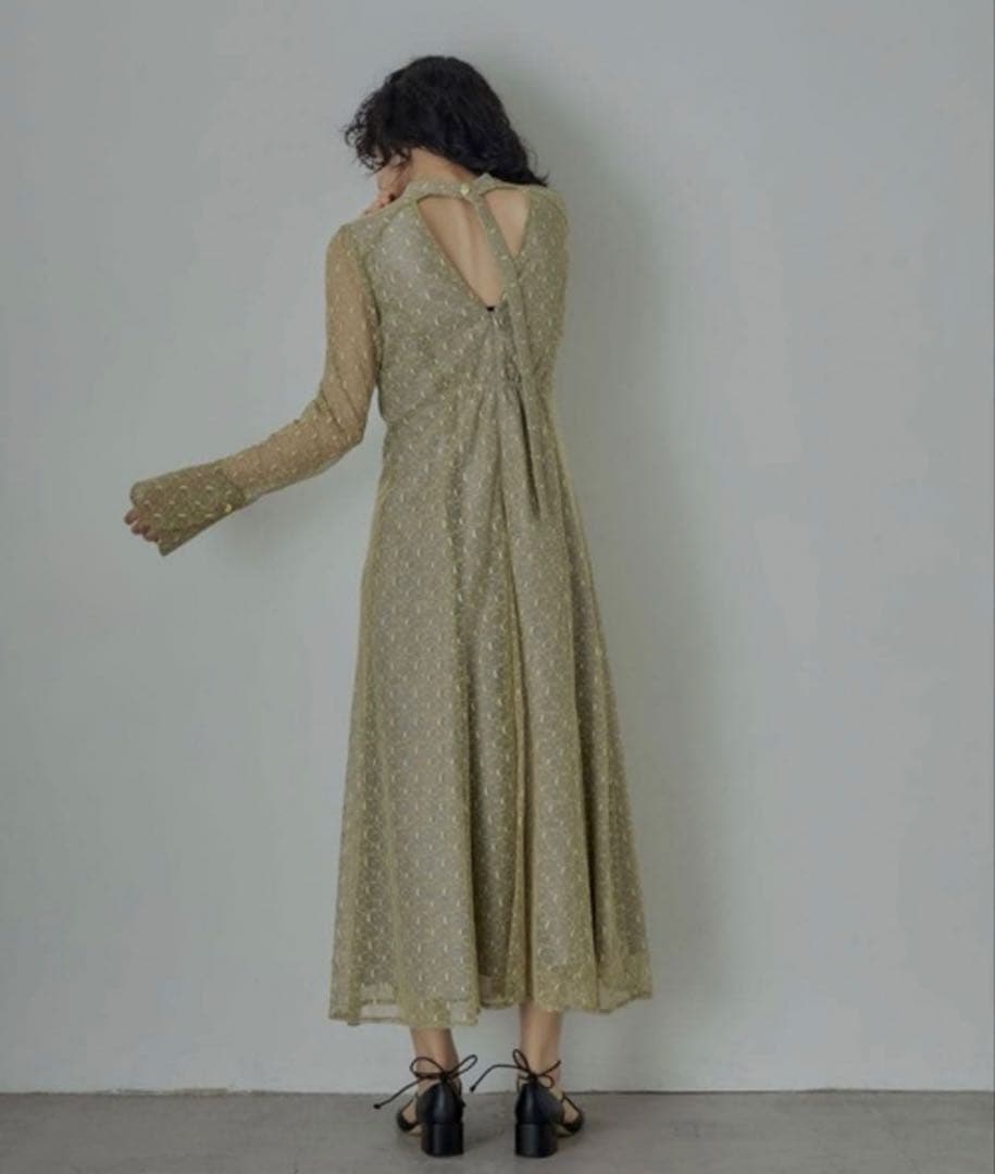 【大きめ】ANDRESD バックオープンジオメトリックドレス レース L 結婚式