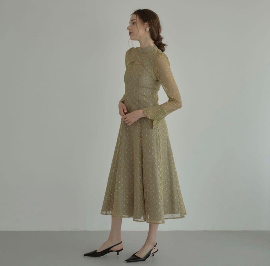 【大きめ】ANDRESD バックオープンジオメトリックドレス レース L 結婚式