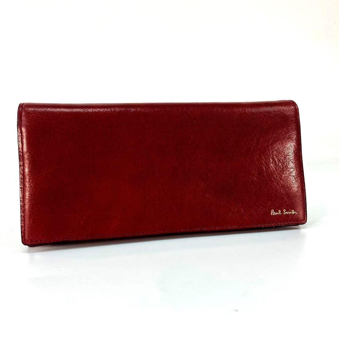 高級レザー◆ 新品　ポールスミス 長財布　ワインレッド　赤　メンズ 20q046