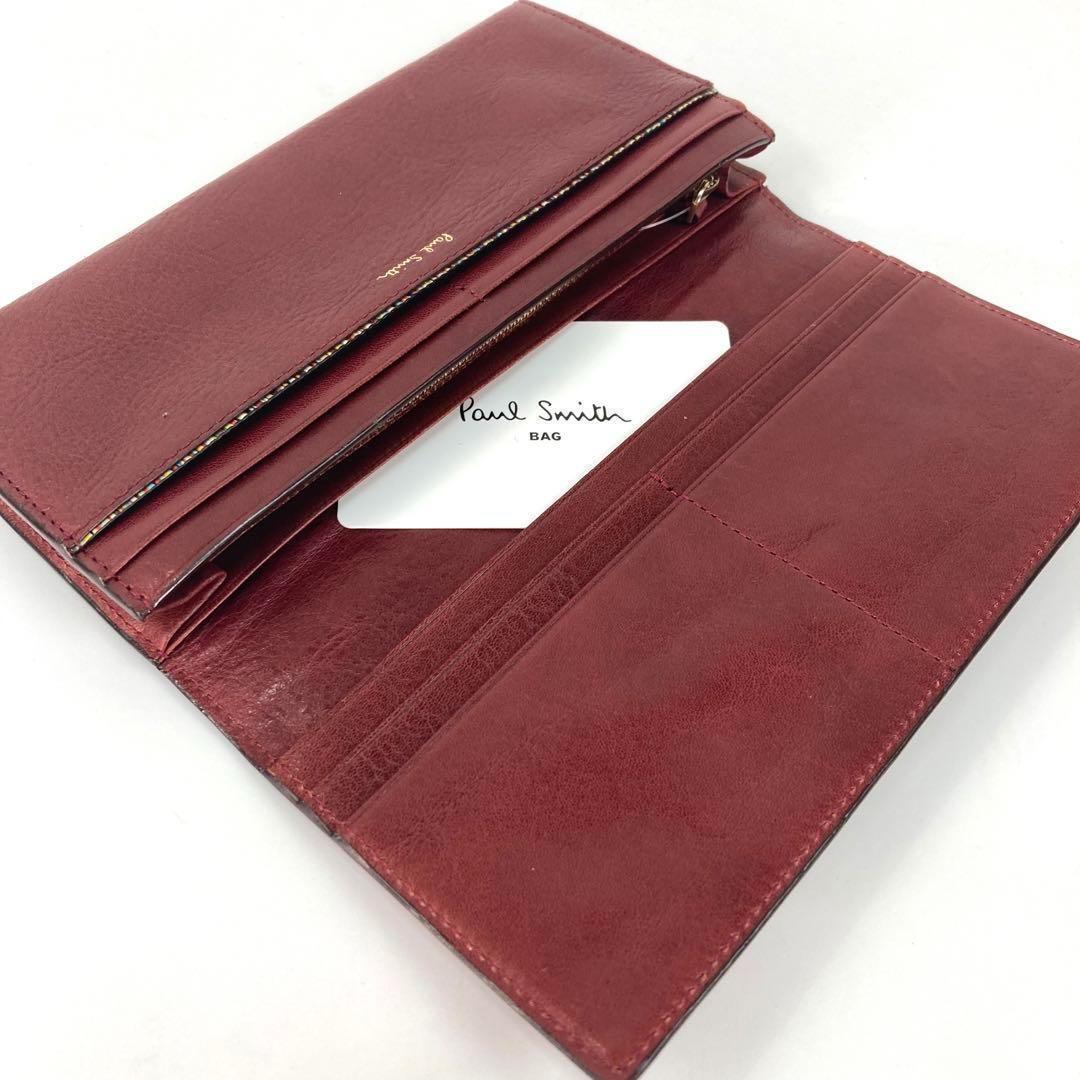 高級レザー◆ 新品　ポールスミス 長財布　ワインレッド　赤　メンズ 20q046