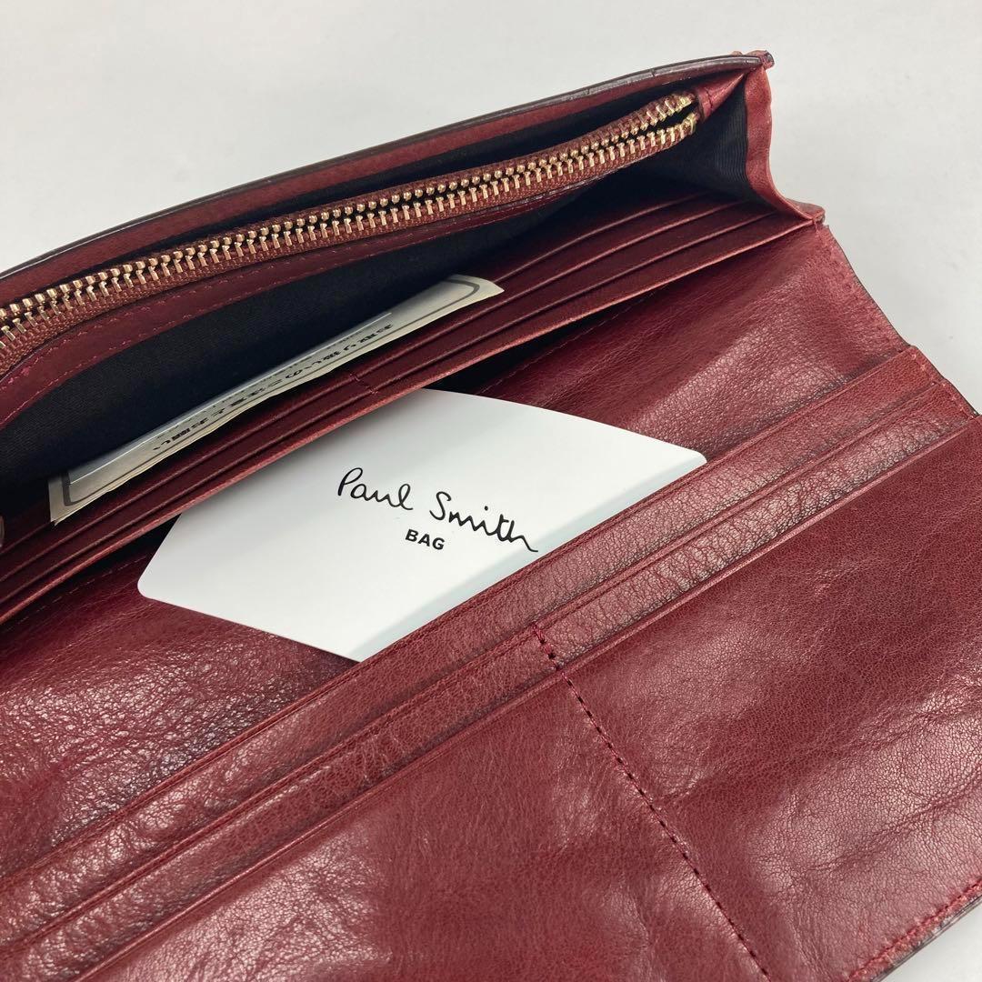 高級レザー◆ 新品　ポールスミス 長財布　ワインレッド　赤　メンズ 20q046
