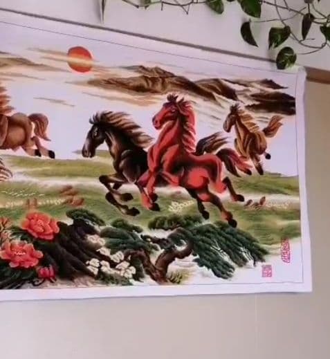 刺繡 完成品 中国美術  古画中国画　美術画　中国古画  古美術  八駿圖