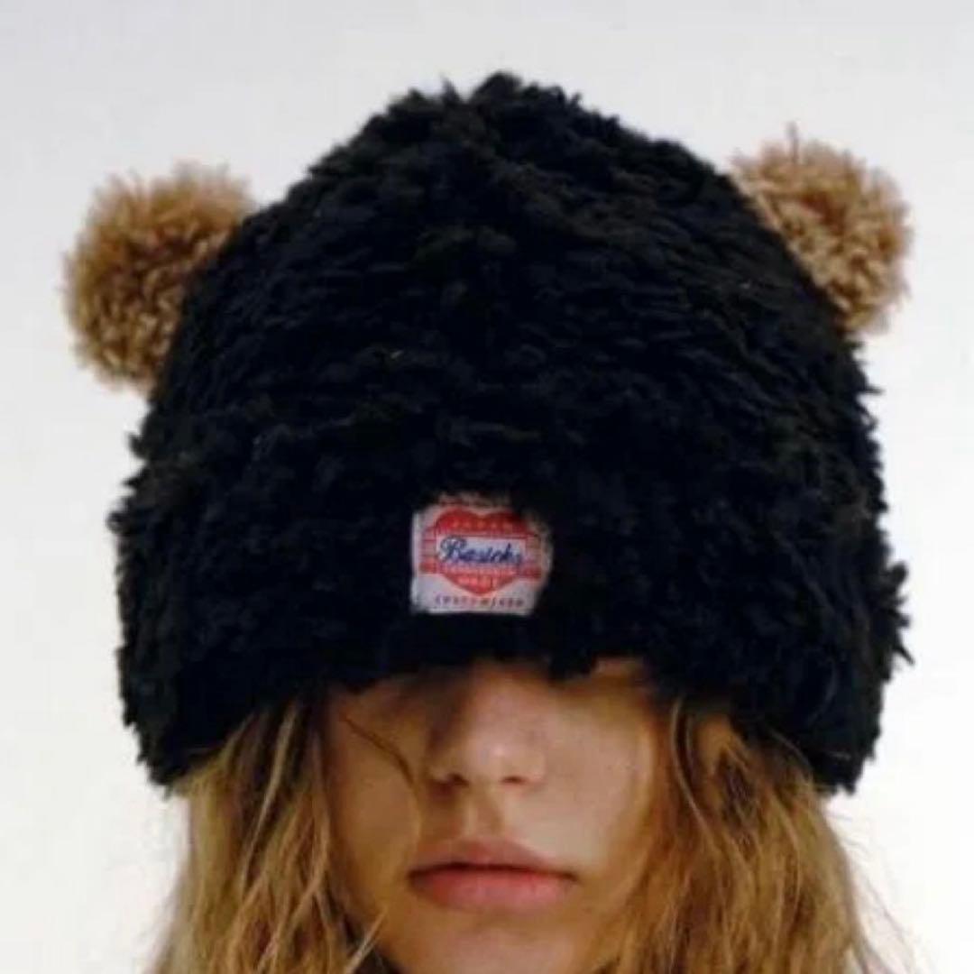 Basicks 耳付きニット帽 黒　くま帽　ベイシックス　M