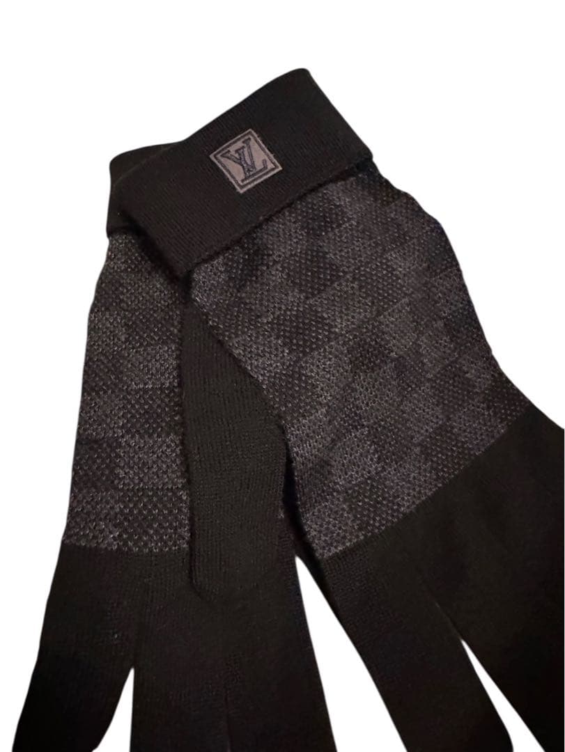 新品】ルイヴィトンLOUIS VUITTONダミエ ニット手袋 メンズ ブラック