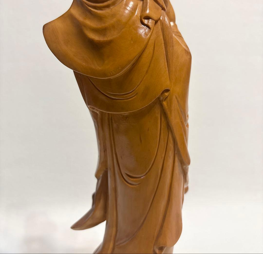 木彫 観音立像 高さ約32cm 仏像 置物 和風インテリア 古道具