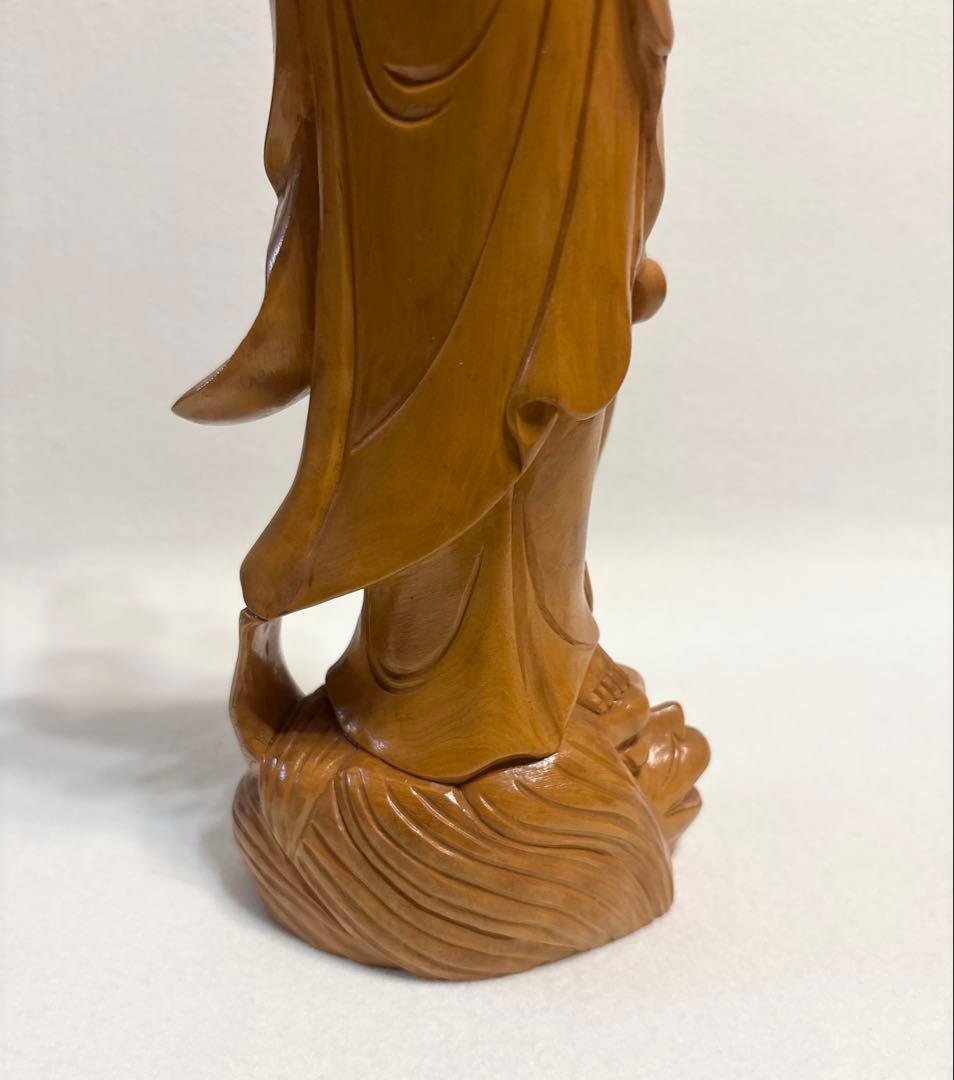 木彫 観音立像 高さ約32cm 仏像 置物 和風インテリア 古道具