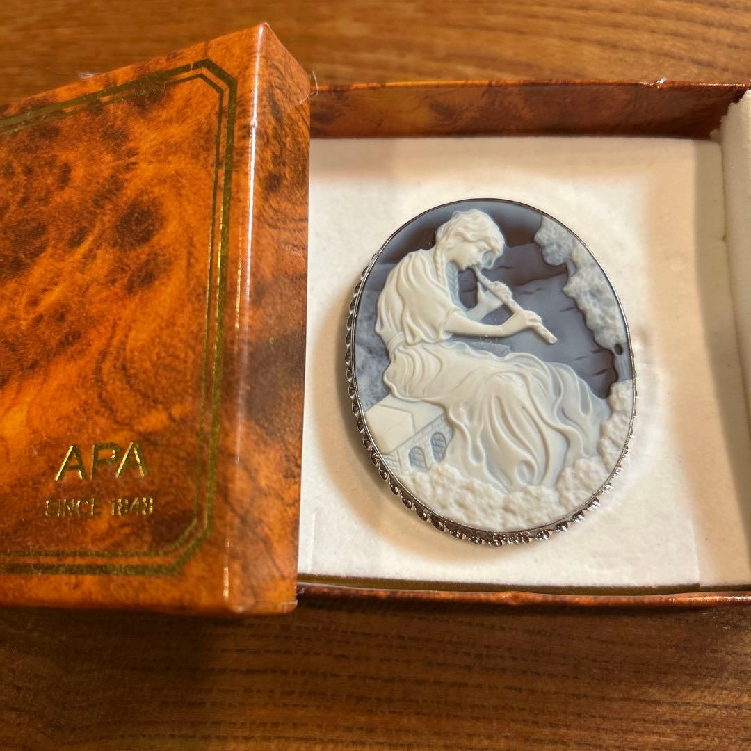 【美品】APA イタリア製 フルート シェル カメオ 2WAYブローチ