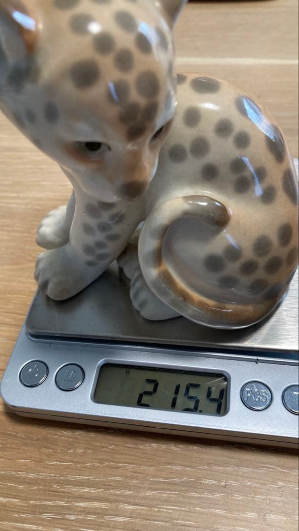 希少　ロモノーソフ　陶器製ヒョウと子ライオンフィギュアセット