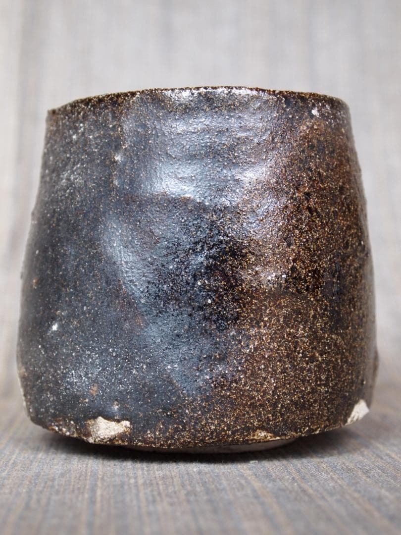 未使用★辻村塊【師＆父：辻村史朗】★引出し黒茶碗★☆共箱・共布