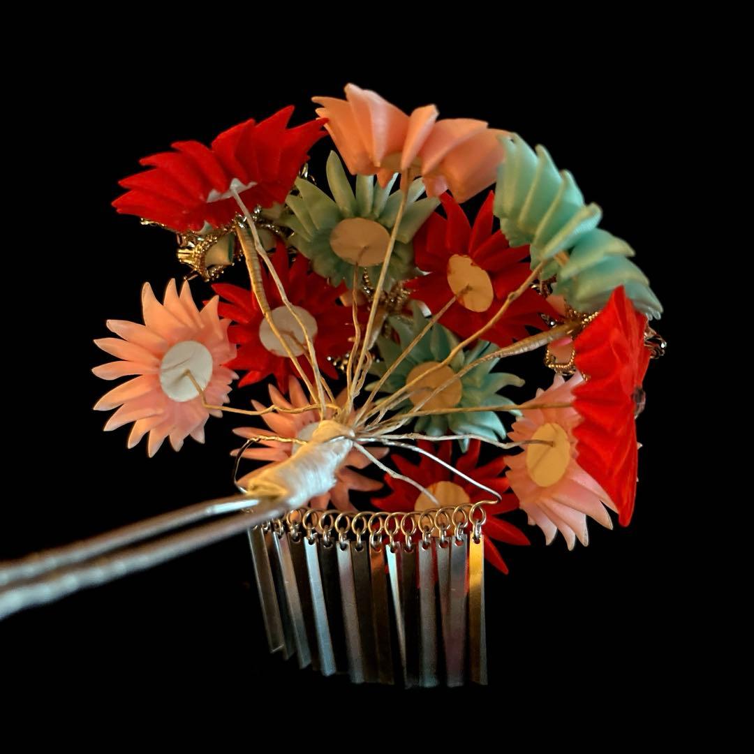 勝山髪飾り 七五三 7歳 (ピンク×赤×水色)