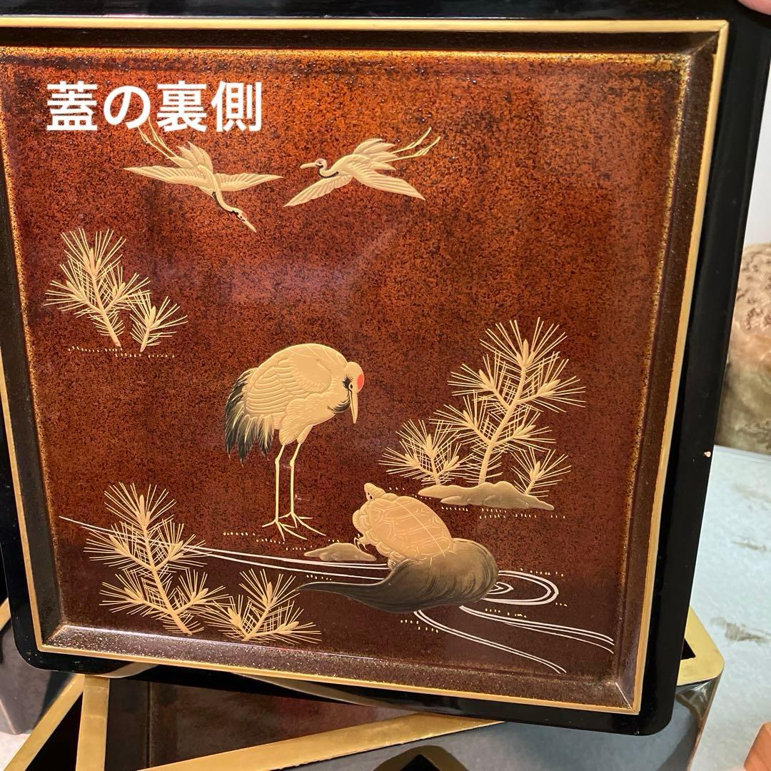 重箱　昭和レトロ　鶴亀　2段重箱　2セット　骨董品　台付