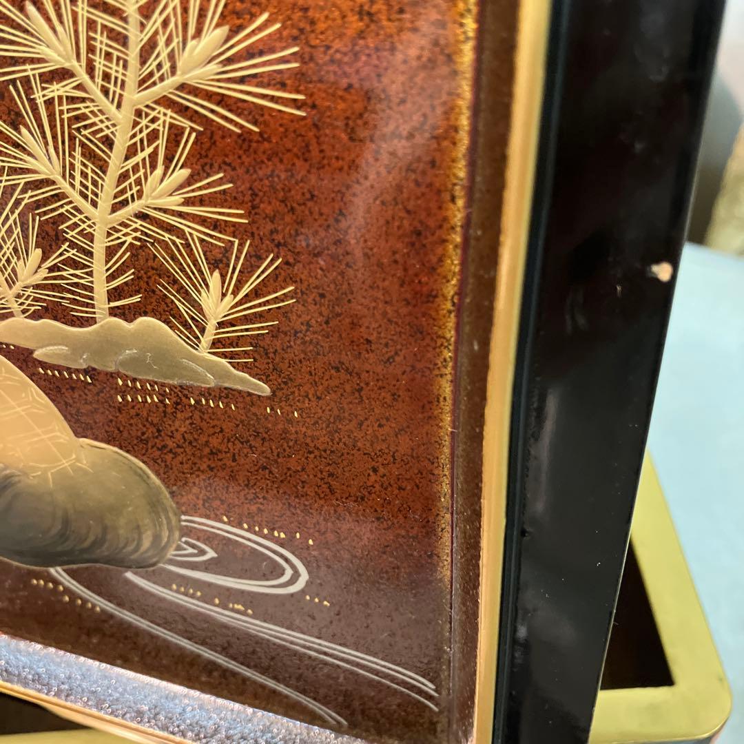 重箱　昭和レトロ　鶴亀　2段重箱　2セット　骨董品　台付