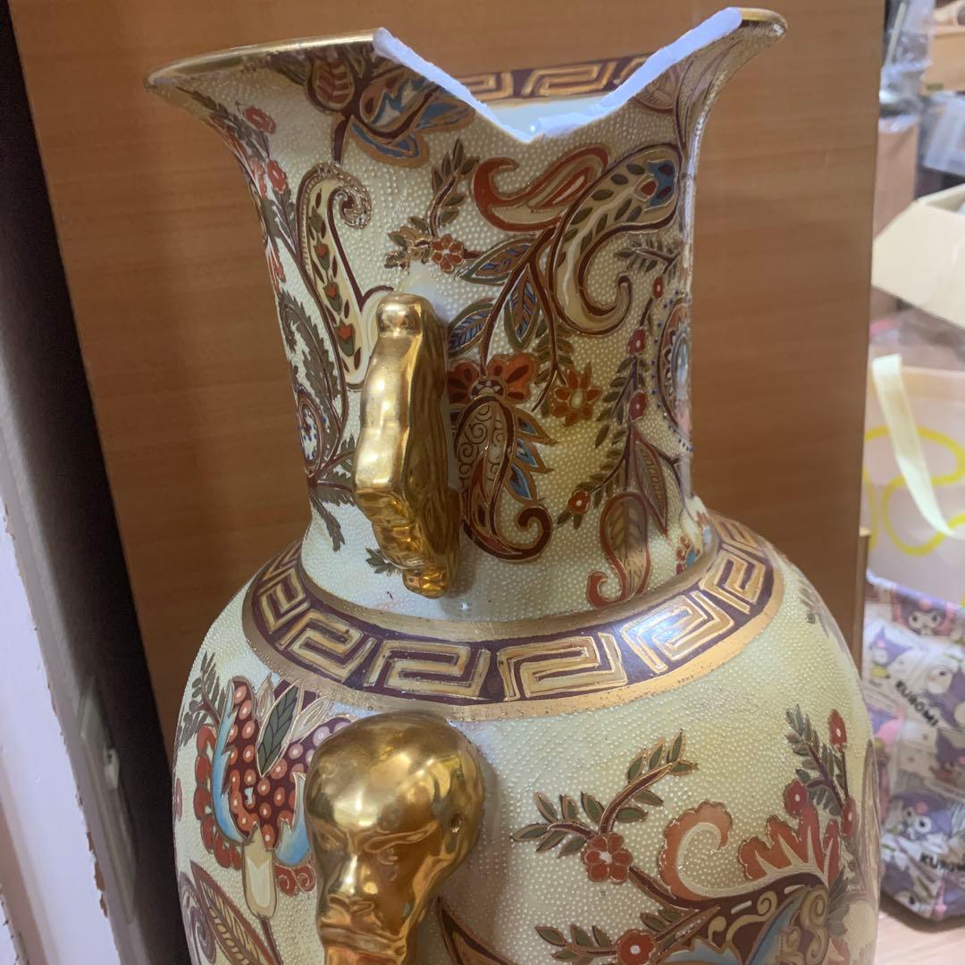 中国壺 飾り壺 中国製 チャイニーズ MADEINCHINA 大きい　ゴールド