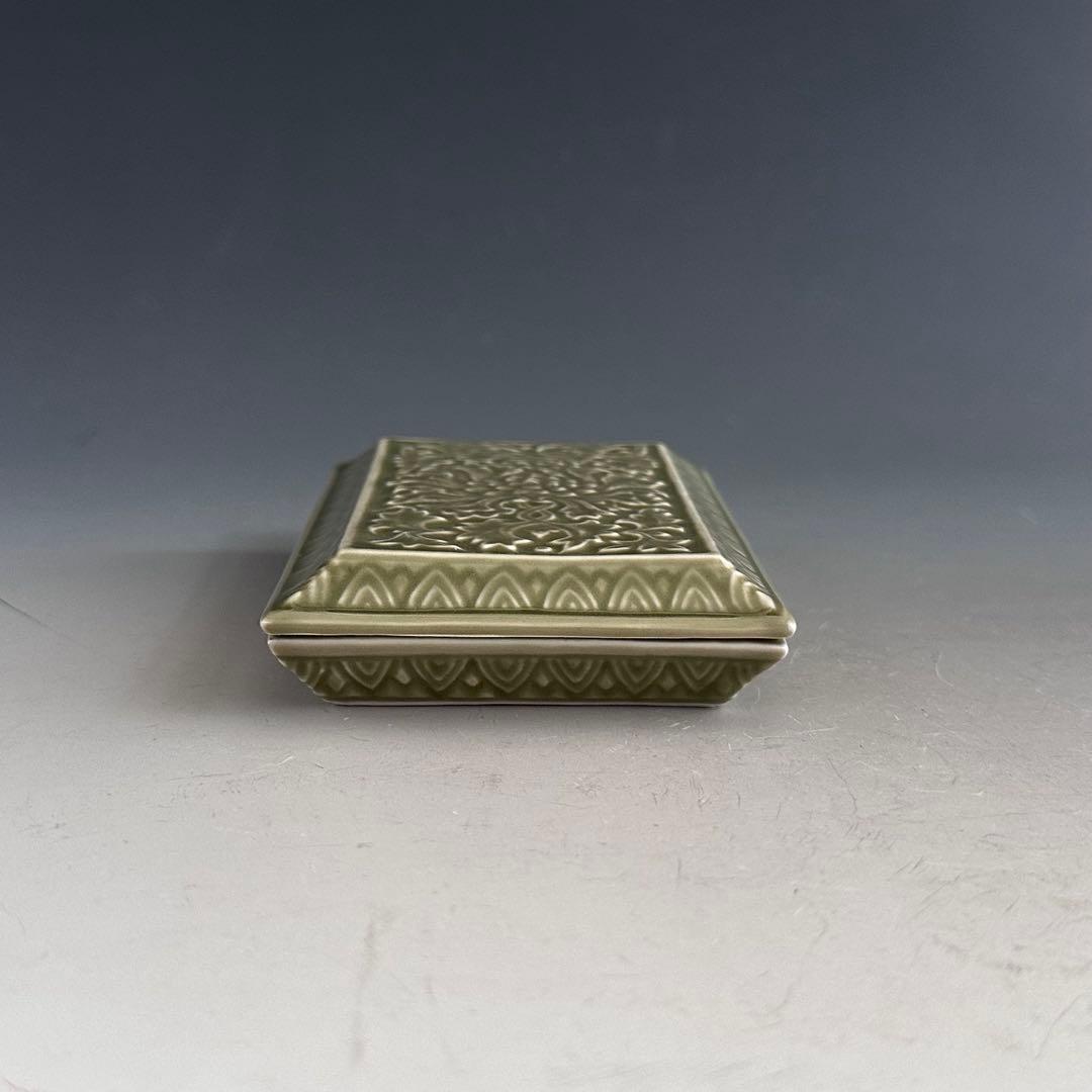 書道具　青磁　唐草紋　陶硯　平安　松本石亭　共箱　京焼　煎茶道具　陶芸