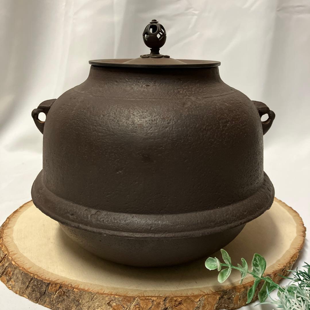 茶道具　筒釜　釜環付　鉄釜　茶道　茶釜