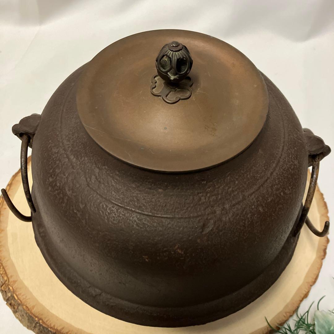 茶道具　筒釜　釜環付　鉄釜　茶道　茶釜