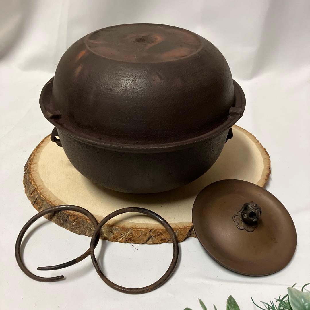 茶道具　筒釜　釜環付　鉄釜　茶道　茶釜