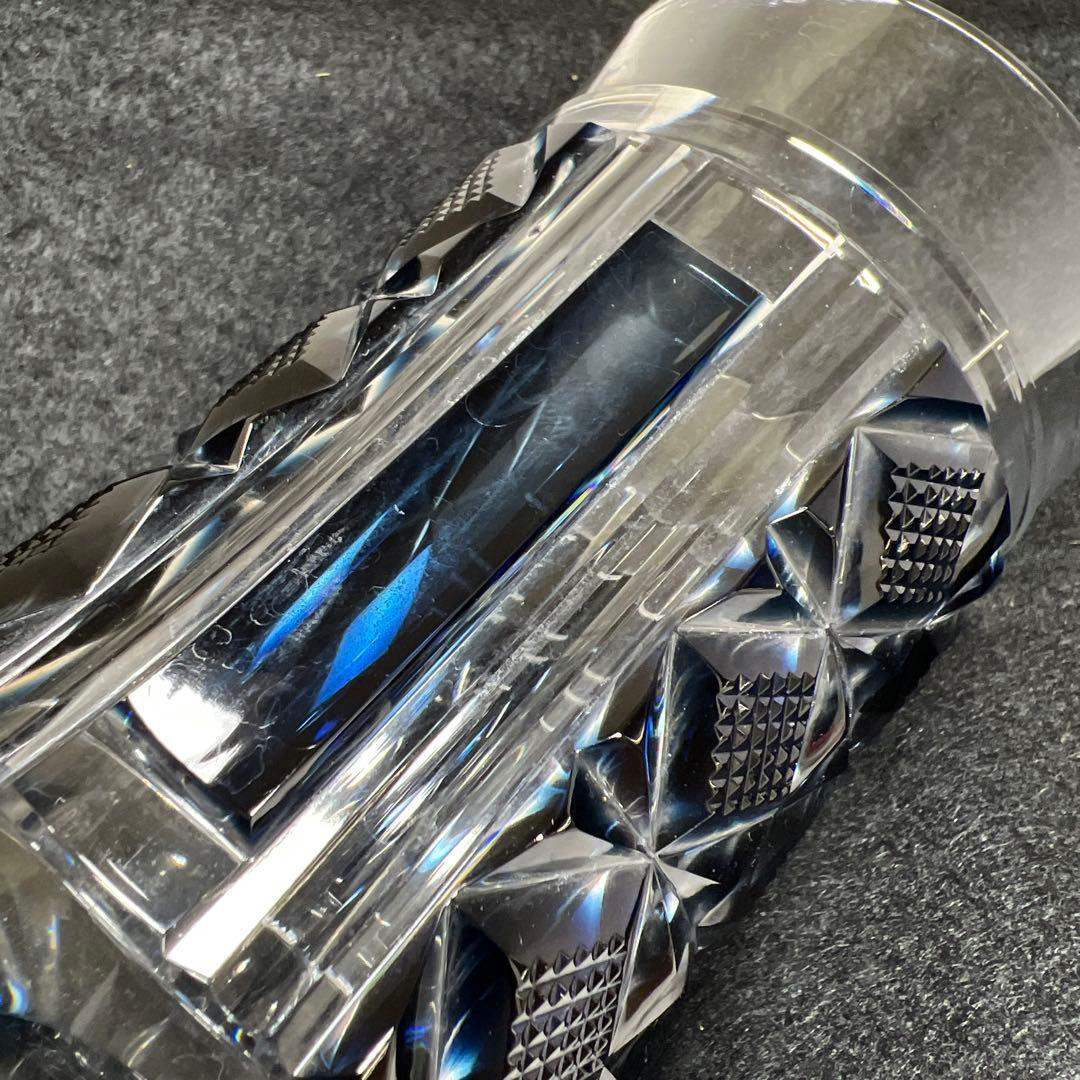 薩摩切子　島津磯斉　色被せ切子ガラス　タンブラーB 共箱　東Y7-1205☆2F