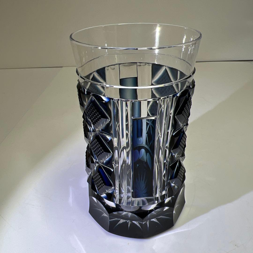 薩摩切子　島津磯斉　色被せ切子ガラス　タンブラーB 共箱　東Y7-1205☆2F