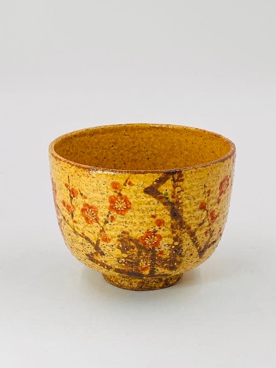 【南口閑粋】紅梅絵茶碗　杣山焼　桐共箱　底部在銘　美品