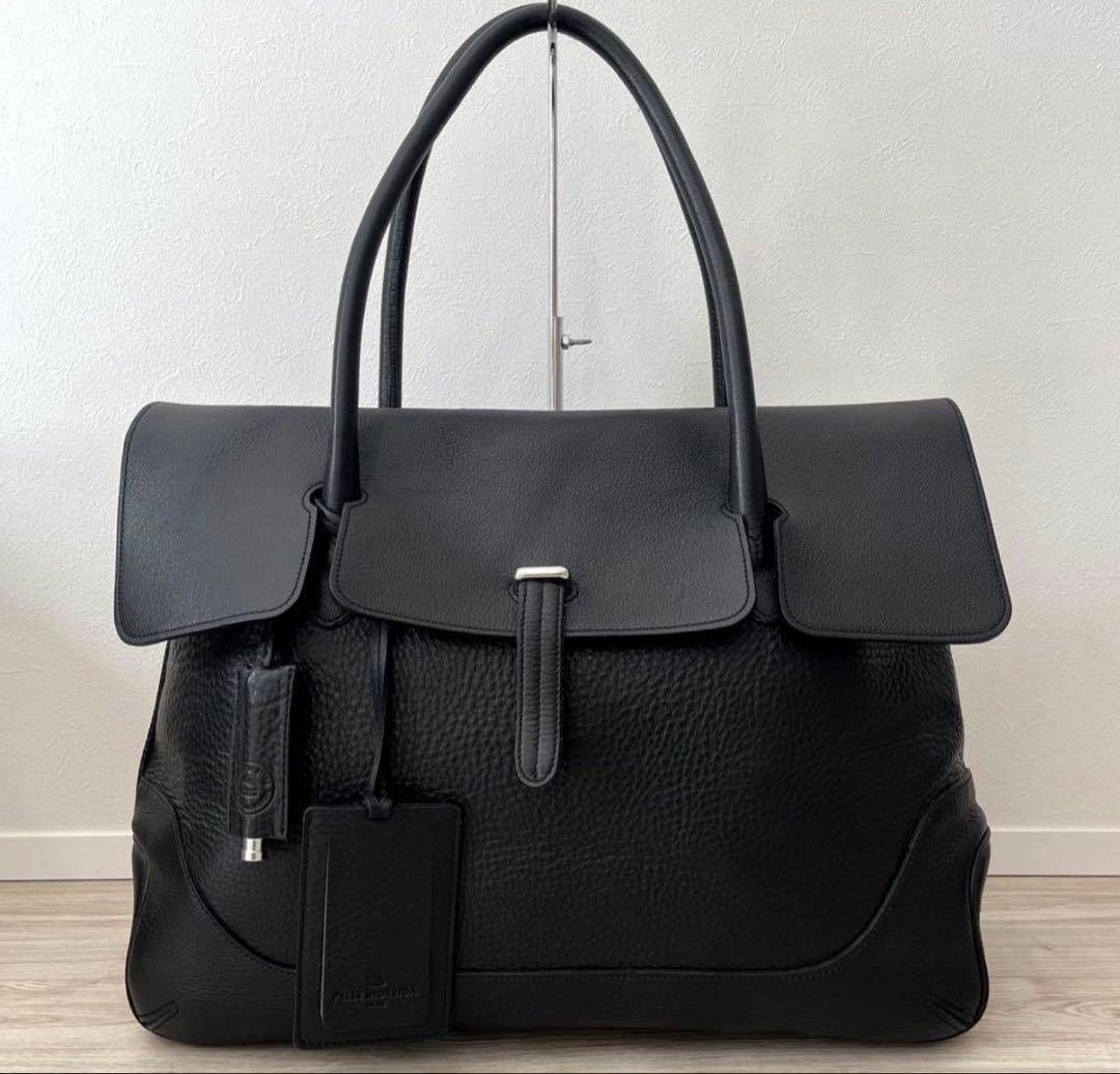 ペッレモルビダ ビジネスバッグ トート ブラック レザー フラップ付