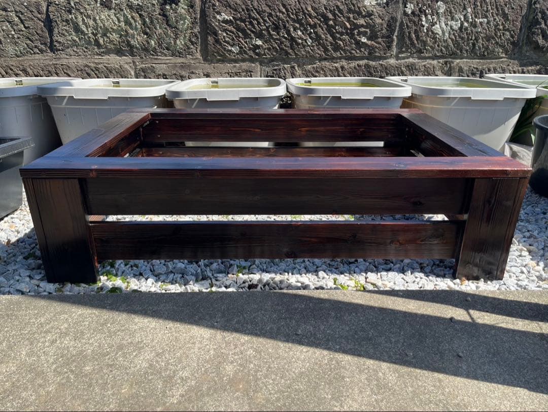 【新品・送料込】メダカ　飼育ケース　80Lトロ舟＋木枠のセット　ウォールナット