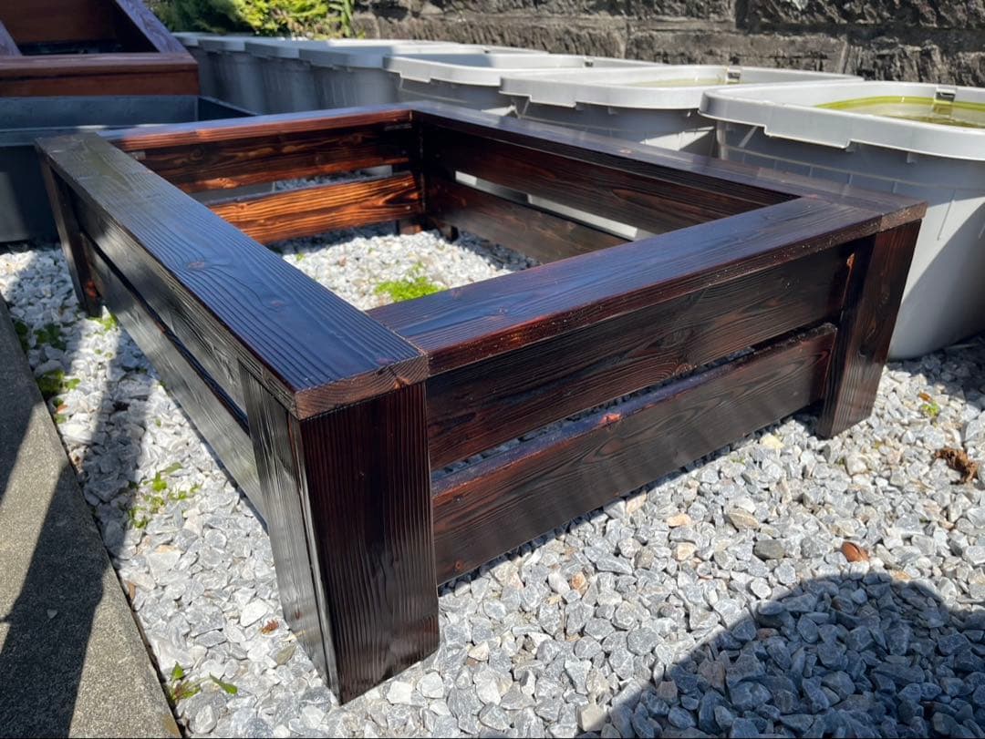 【新品・送料込】メダカ　飼育ケース　80Lトロ舟＋木枠のセット　ウォールナット