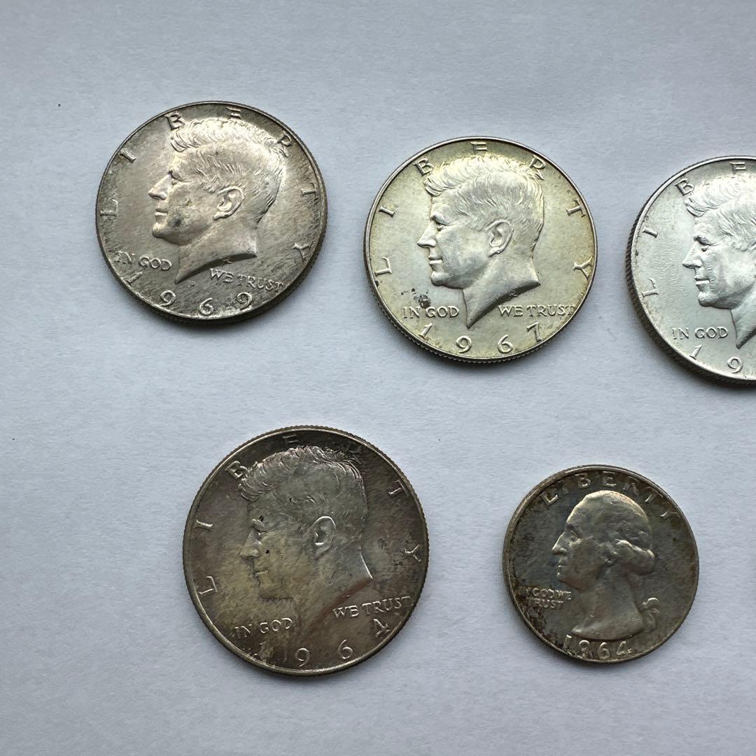 メルカリ銀貨　7枚➕メダル1枚　ケネディ銀貨　ハーフダラー　銀貨　古銭　本物