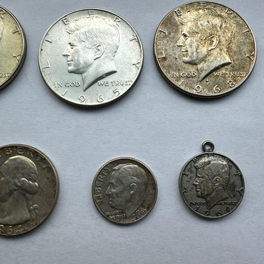 メルカリ銀貨　7枚➕メダル1枚　ケネディ銀貨　ハーフダラー　銀貨　古銭　本物