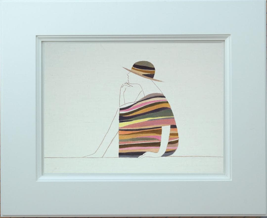 油絵 菅家令子 絵 絵画インテリア 額付(青緑＋金色の枠)F3-041214女性