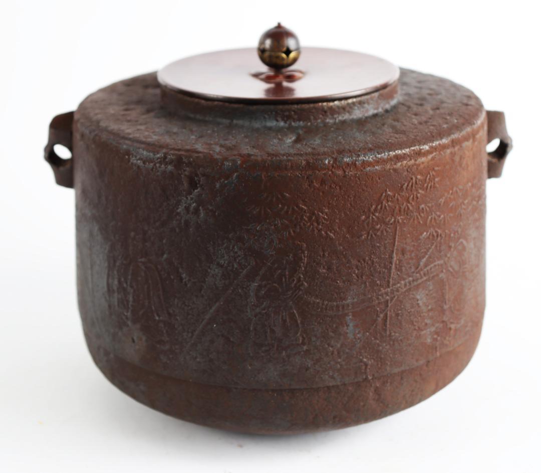 茶道具 人物風景図釜 置炉 電熱器 野々田 セット