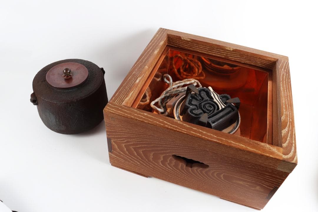 茶道具 人物風景図釜 置炉 電熱器 野々田 セット