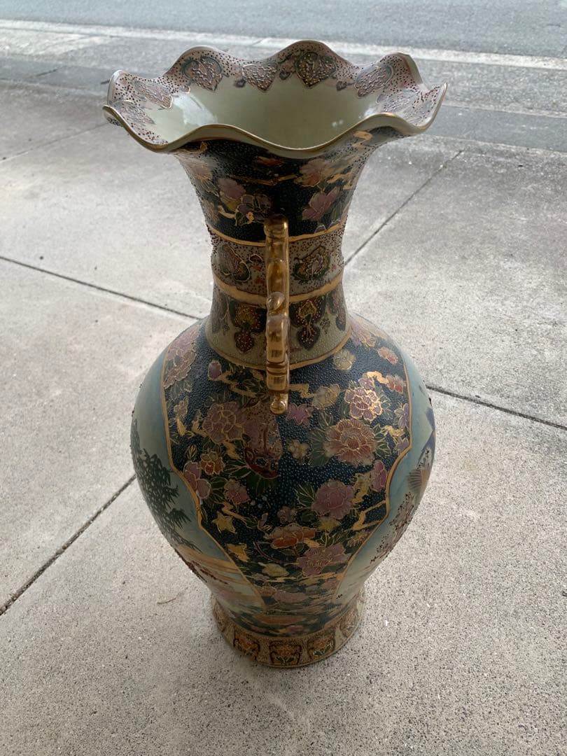 美術品 陶器 花瓶 多色装飾 約60cm