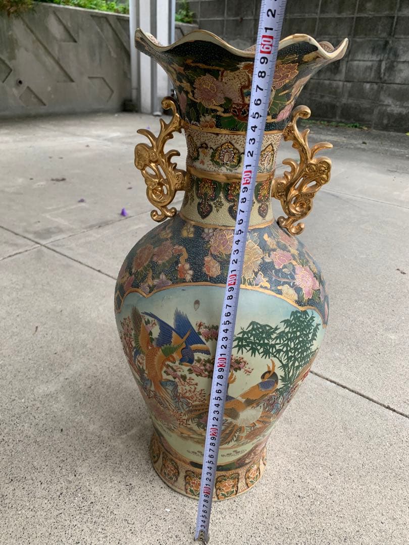 美術品 陶器 花瓶 多色装飾 約60cm