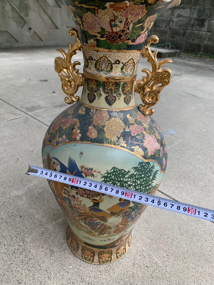美術品 陶器 花瓶 多色装飾 約60cm