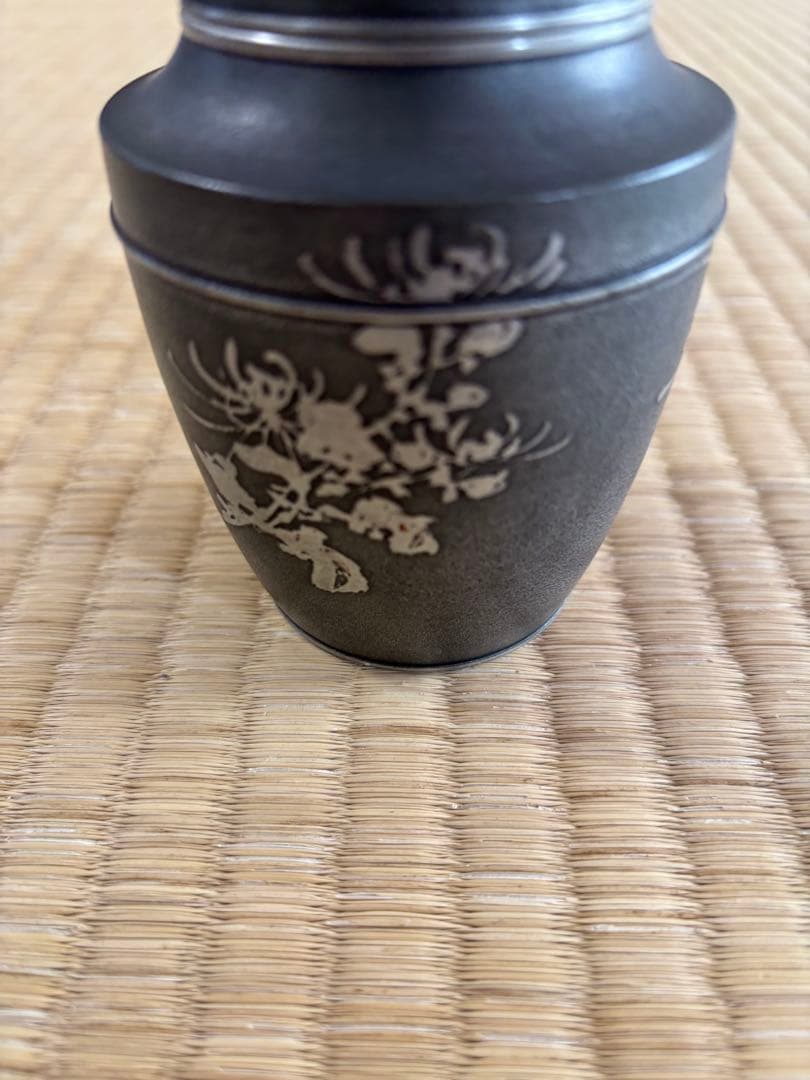 煎茶道具　錫製　林亭瑞製　茶入　茶心壺　細かい装飾　286g 幅7×高10㎝