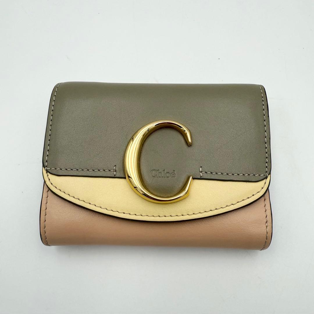 美品✨ Chloe 3つ折り財布 クロエC マルチカラー カーキベース 付属品