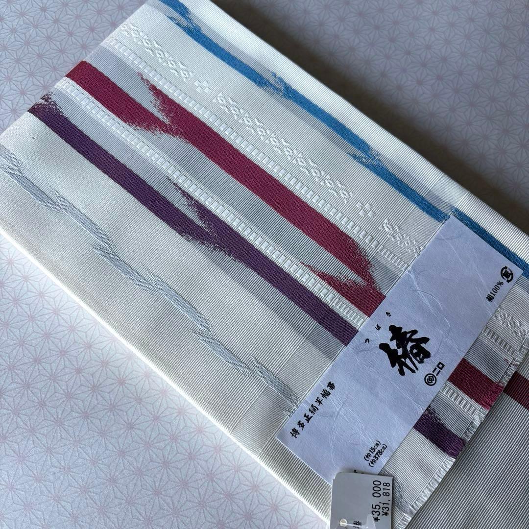 OB76本場筑前博多織小袋帯(半幅帯) 椿 本袋　正絹　新品