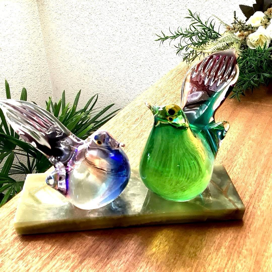 Malti Glass 【Love Birds/ラヴ　バード】台座付　ガラス工芸